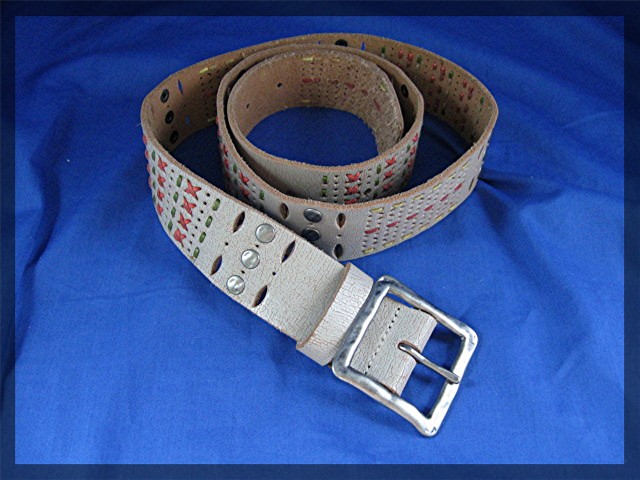 Taupe Leather Red Green Gold Accents Belt