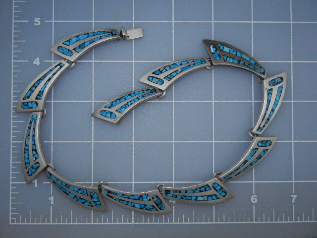 Taxco Mexico Silver Inlay Turquoise Necklace 60s