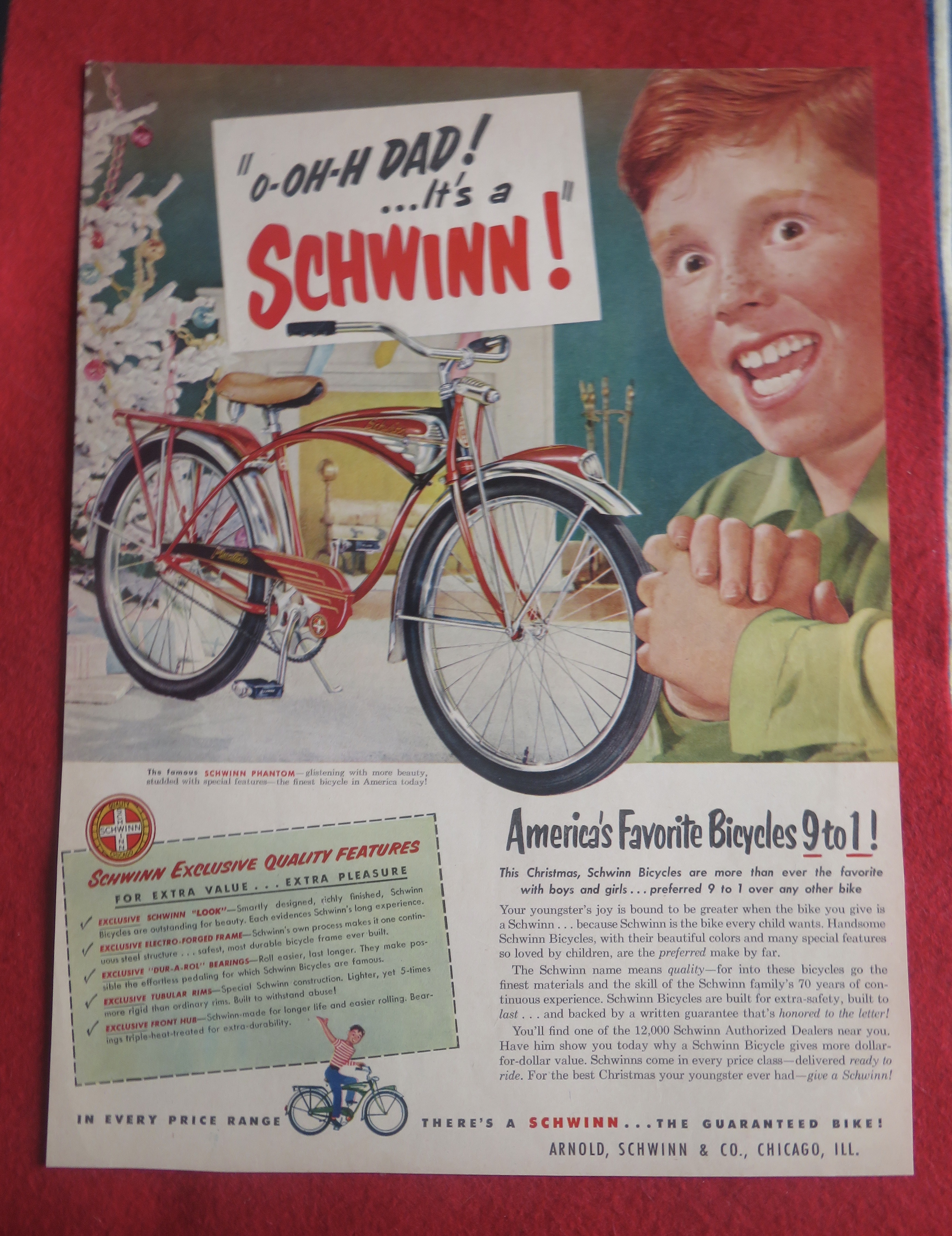 1951 Schwinn Bicycle with Boy Smiling