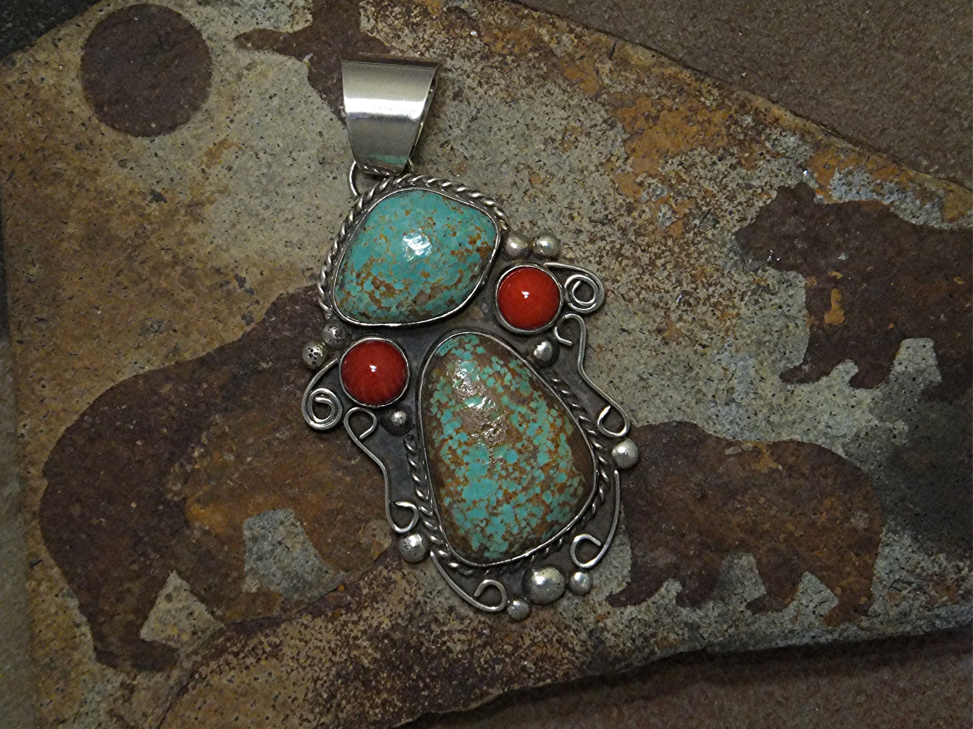 Native American Coral Turquoise Sterling Silver McCABE