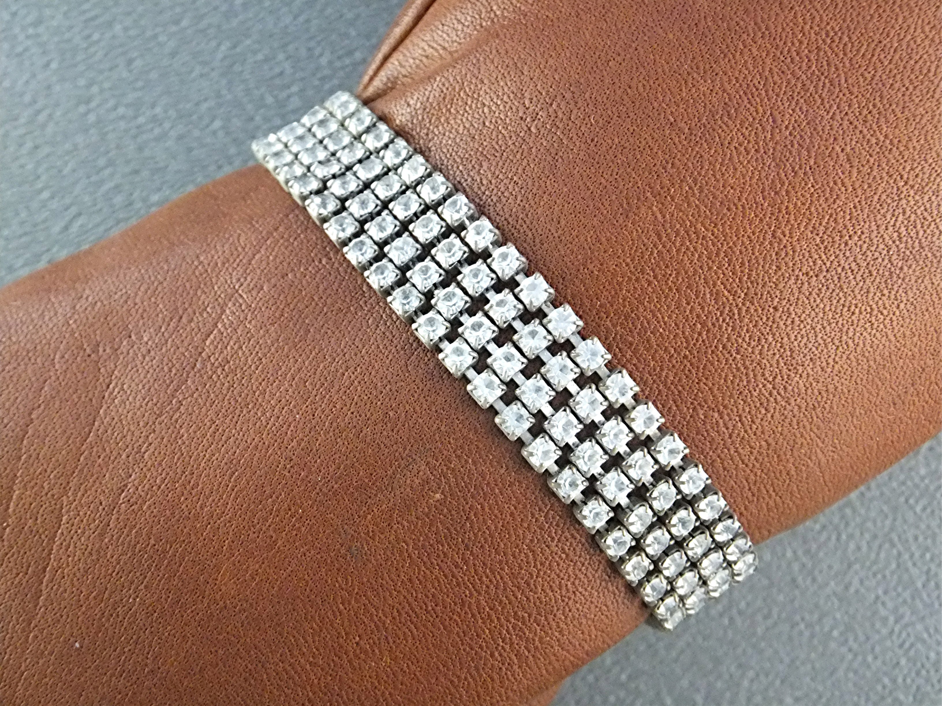 Rhinestone Crystal 4 Row Costume Bracelet 50s