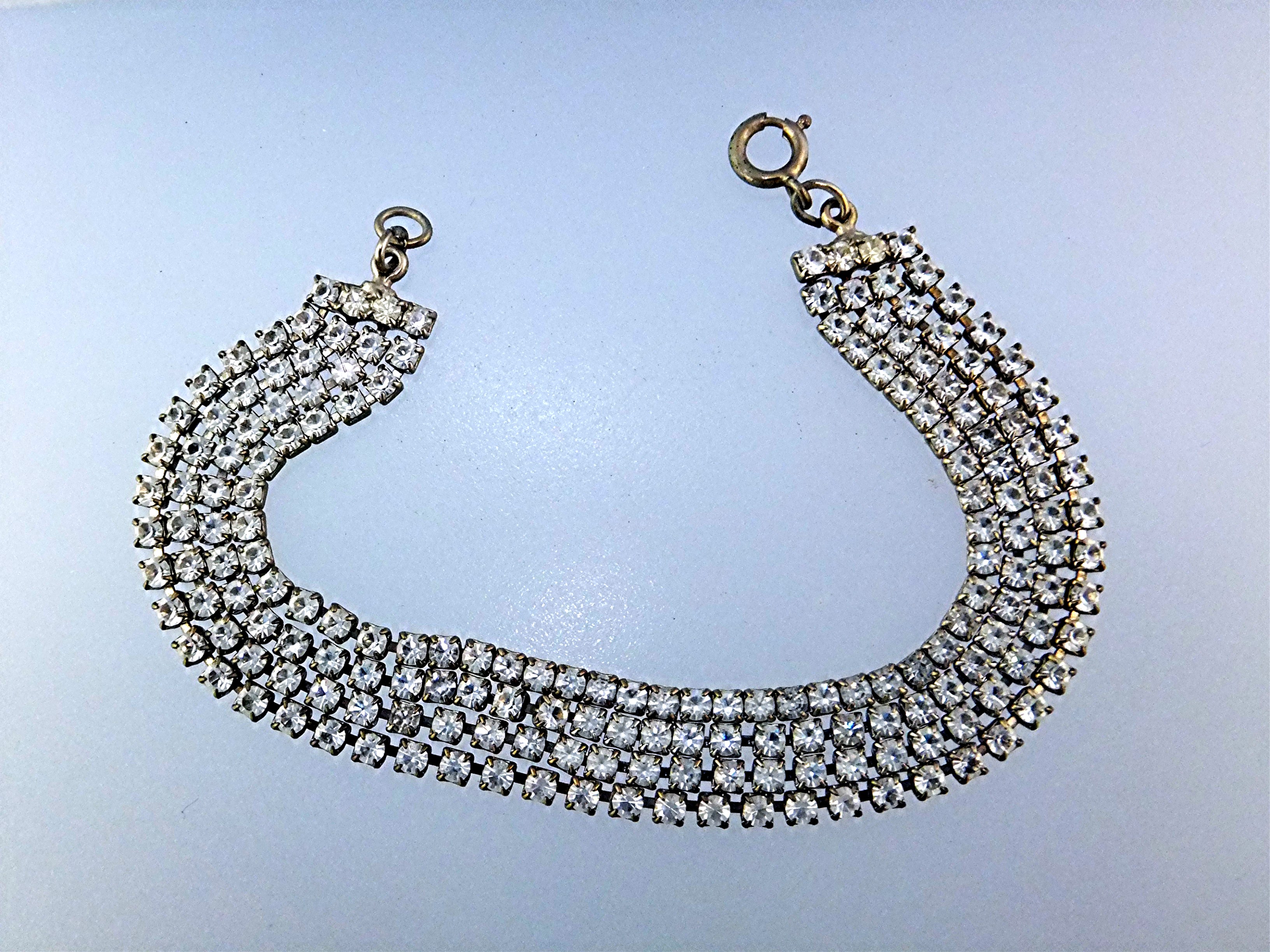 Rhinestone Crystal 4 Row Costume Bracelet 50s