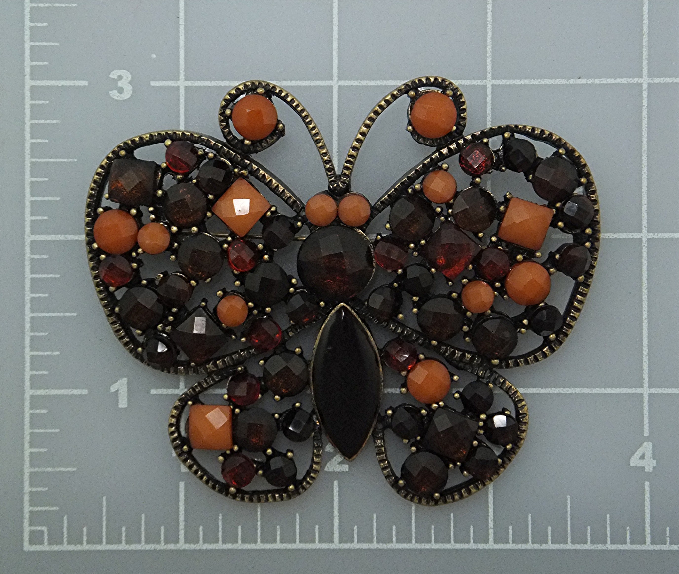 Brooch Pin Gold Tone Glass Stones Butterfly