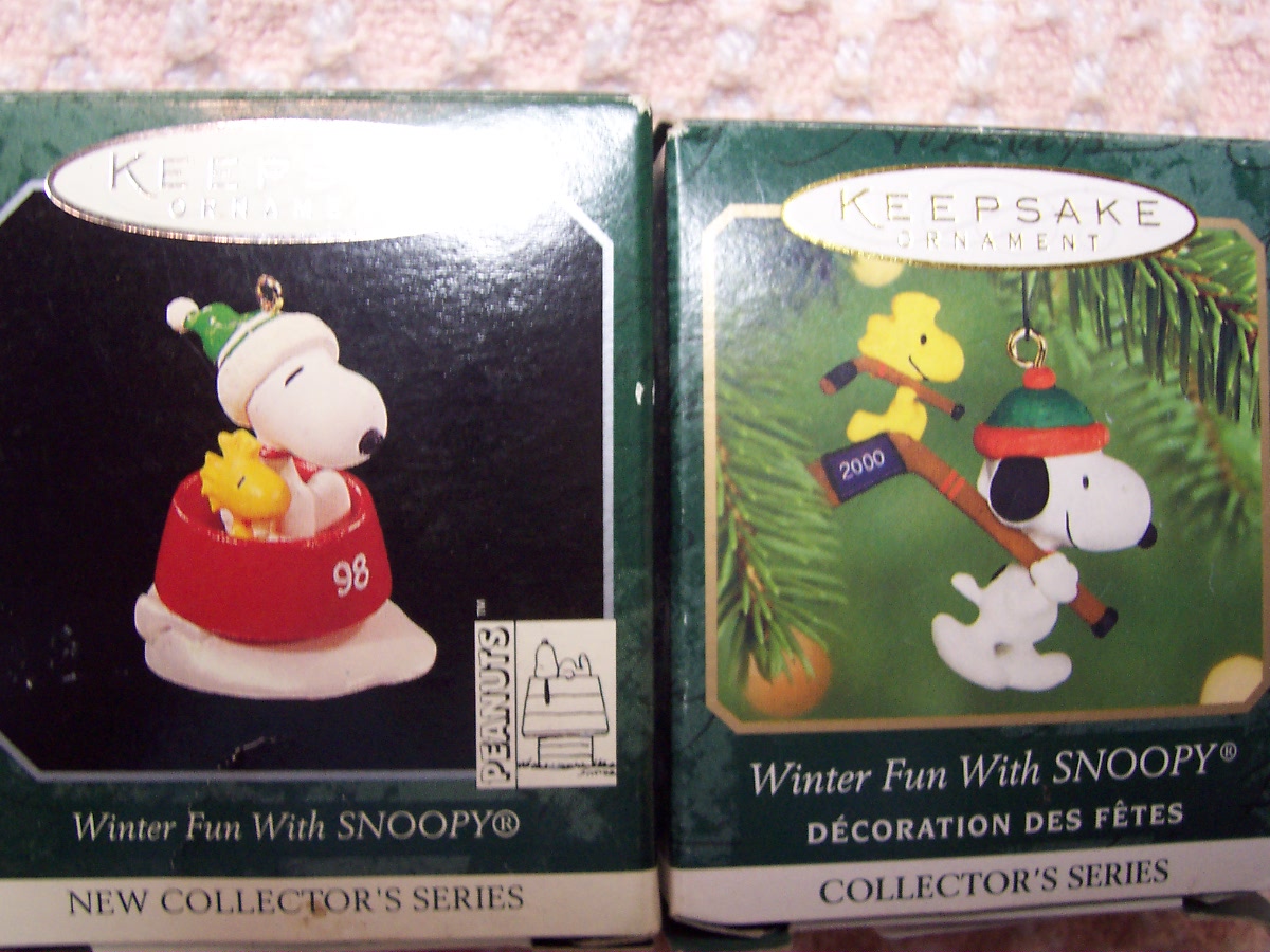 Snoopy Ornament Hallmark Winter Fun set of 2