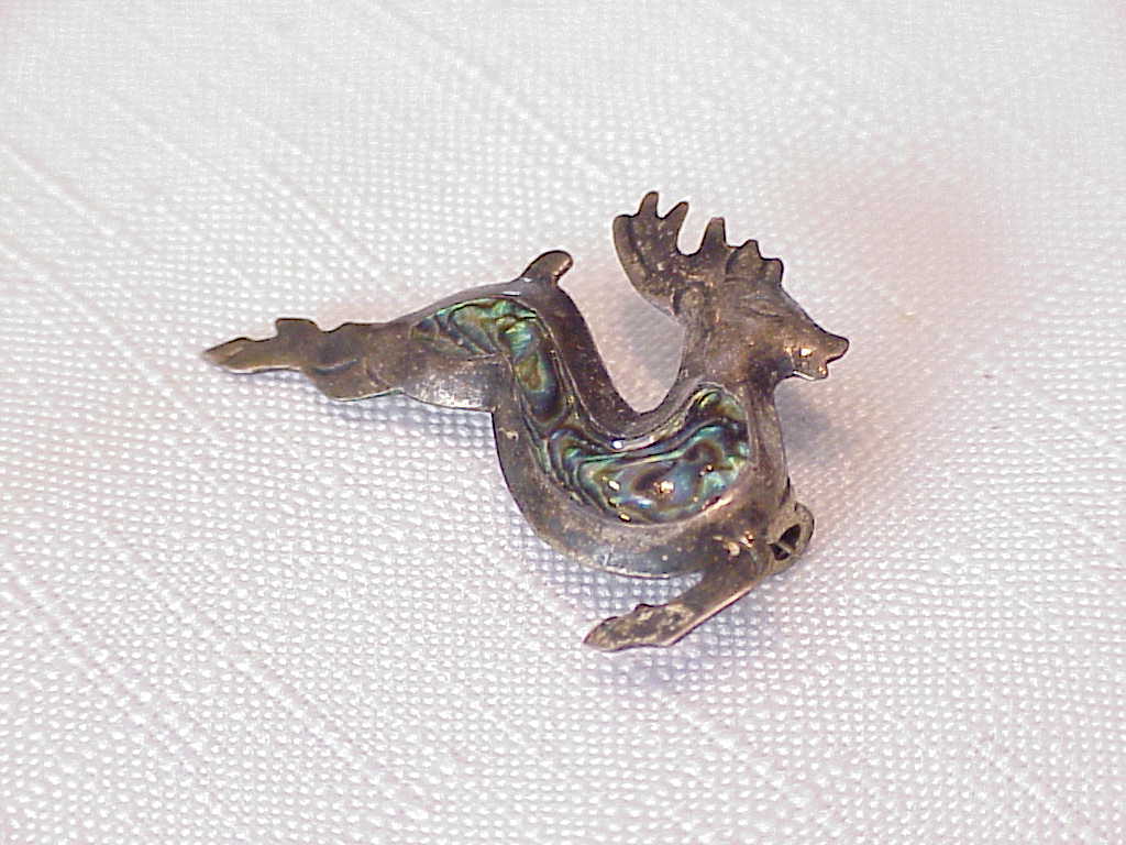 Vintage Taxco Mexico Sterling Silver Abalone Christmas Reindeer Brooch