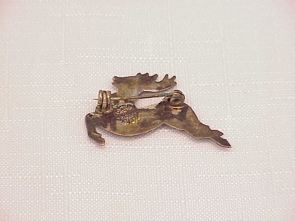 Vintage Taxco Mexico Sterling Silver Abalone Christmas Reindeer Brooch