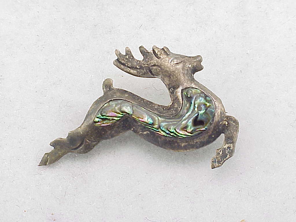 Vintage Taxco Mexico Sterling Silver Abalone Christmas Reindeer Brooch