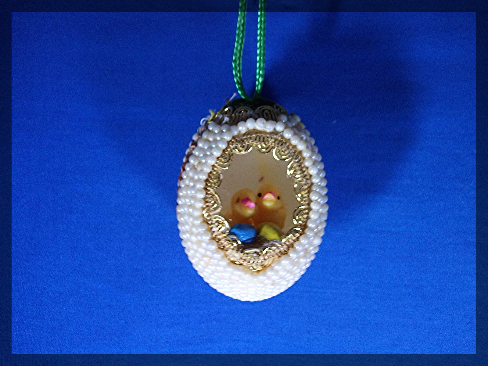 Christmas Ornament egg chicks faux pearls Hand Made