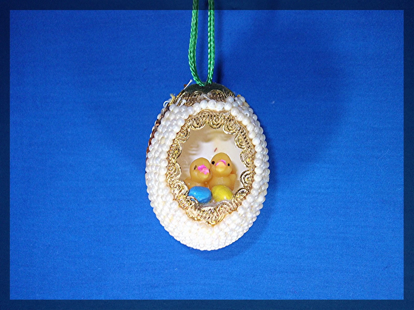 Christmas Ornament egg chicks faux pearls Hand Made
