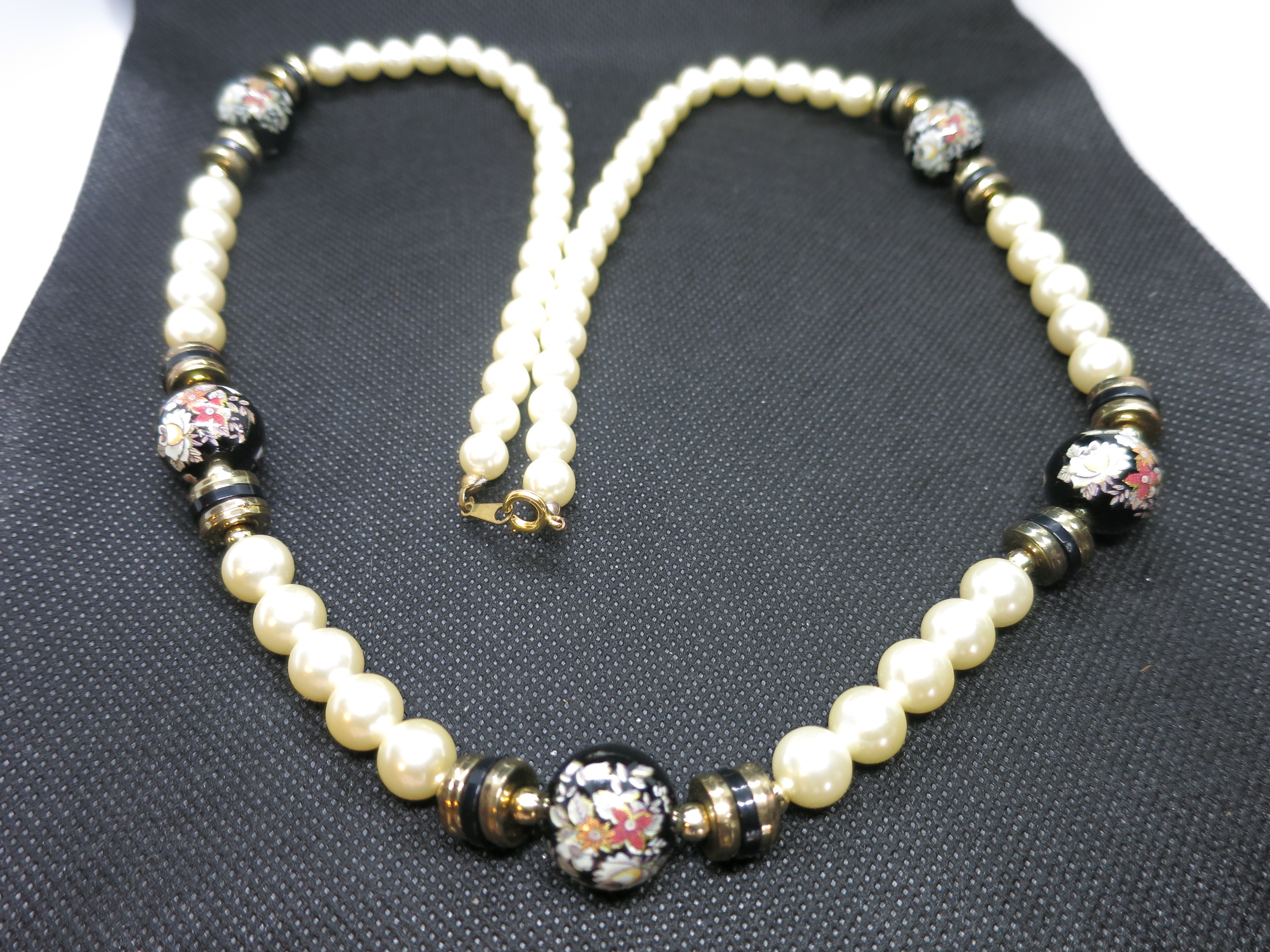 Beaded Necklace Painted Bead  Faux Pearl Long
