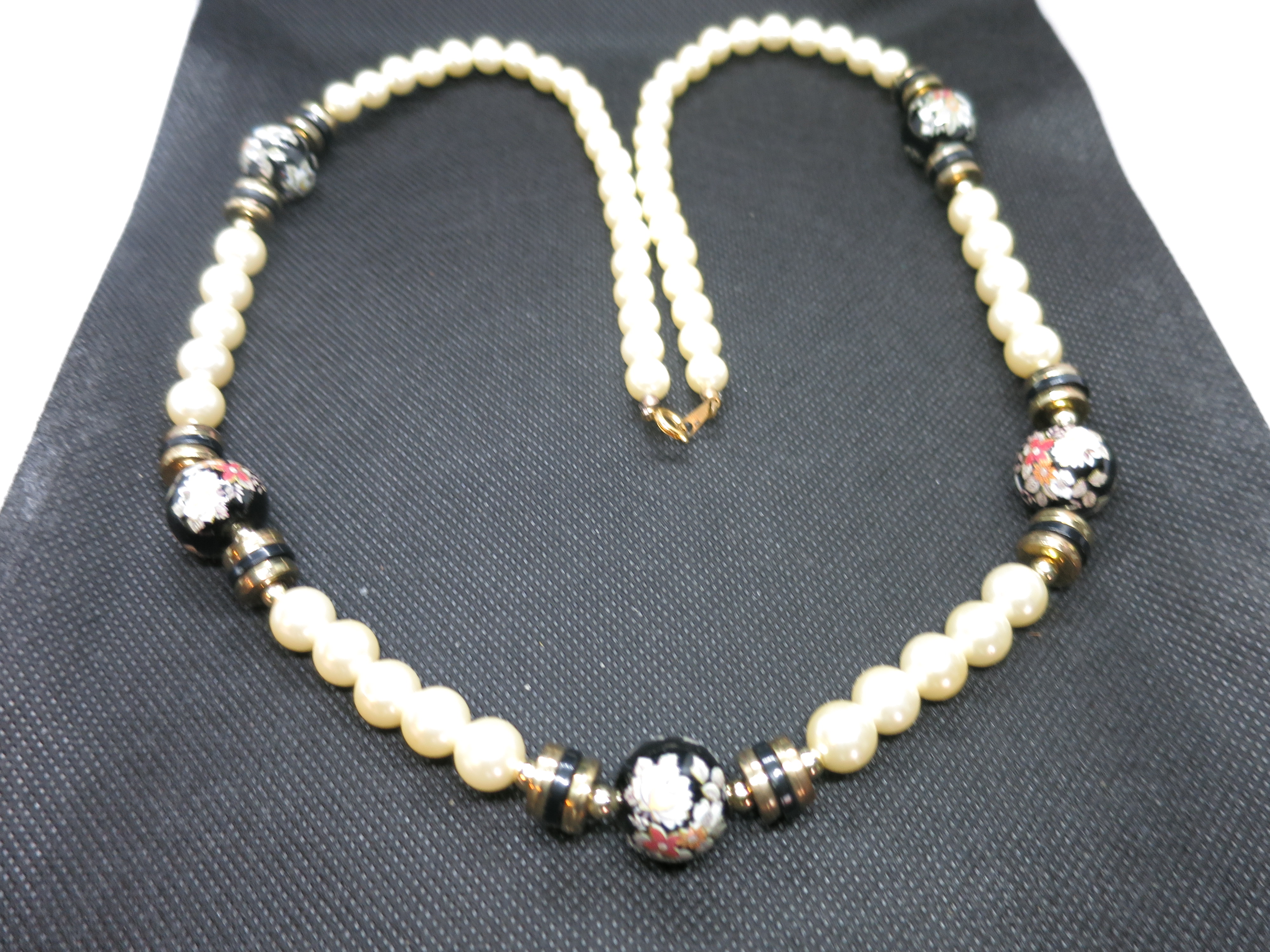 Beaded Necklace Painted Bead  Faux Pearl Long