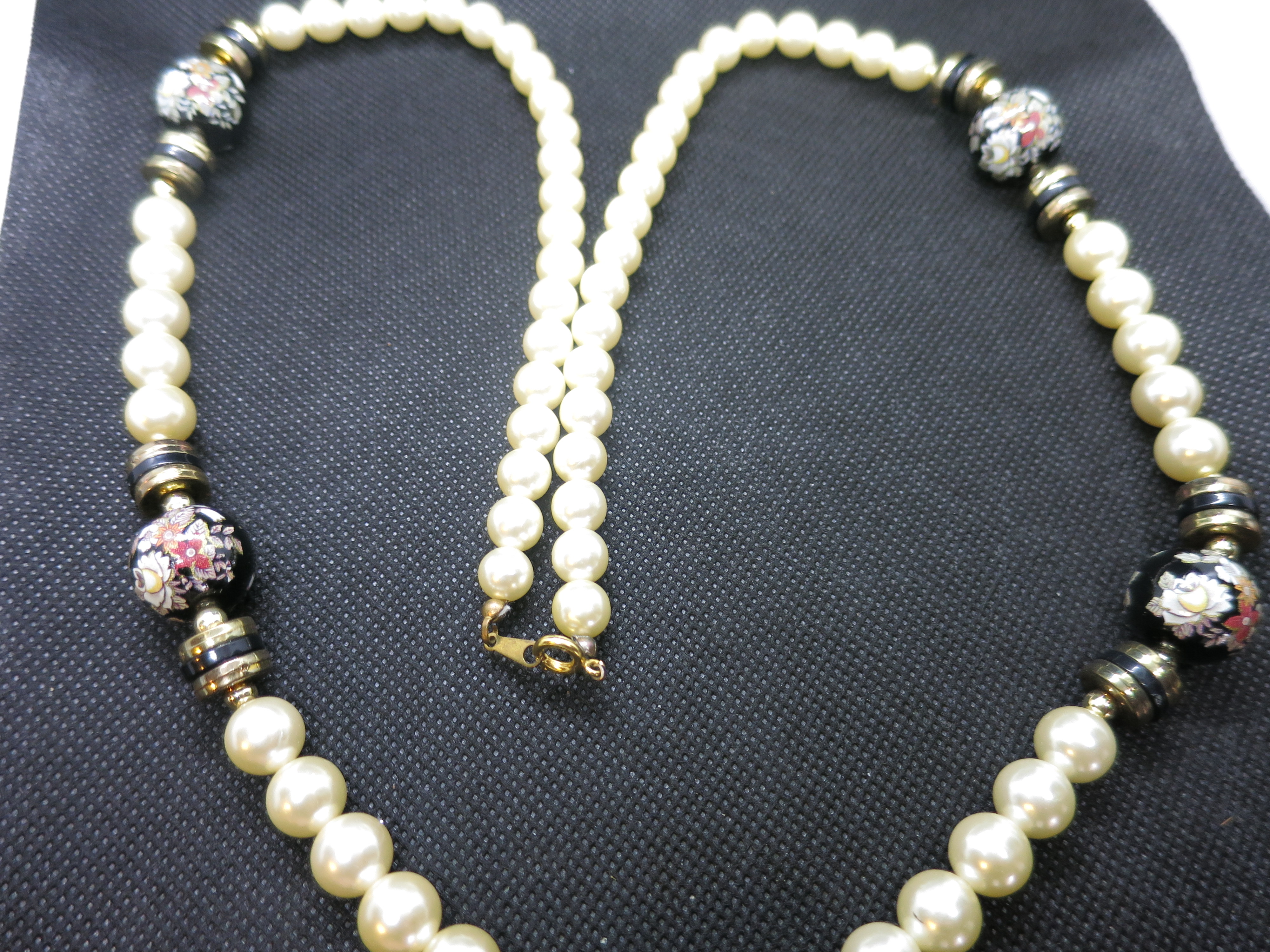 Beaded Necklace Painted Bead  Faux Pearl Long