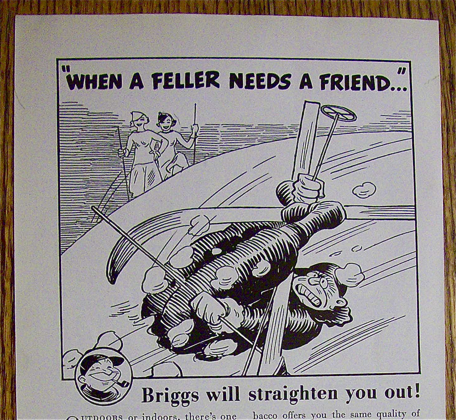 1937 Briggs Pipe Mixture with Man Falling While Skiing