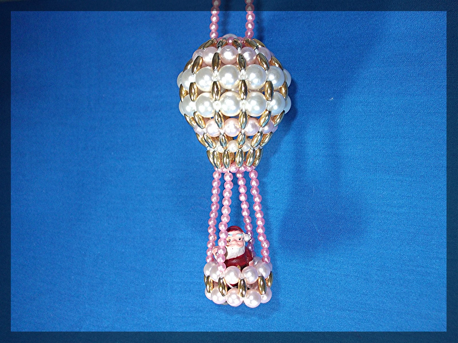 Christmas Santa Ornament  Hot Air Balloon Faux Pearls