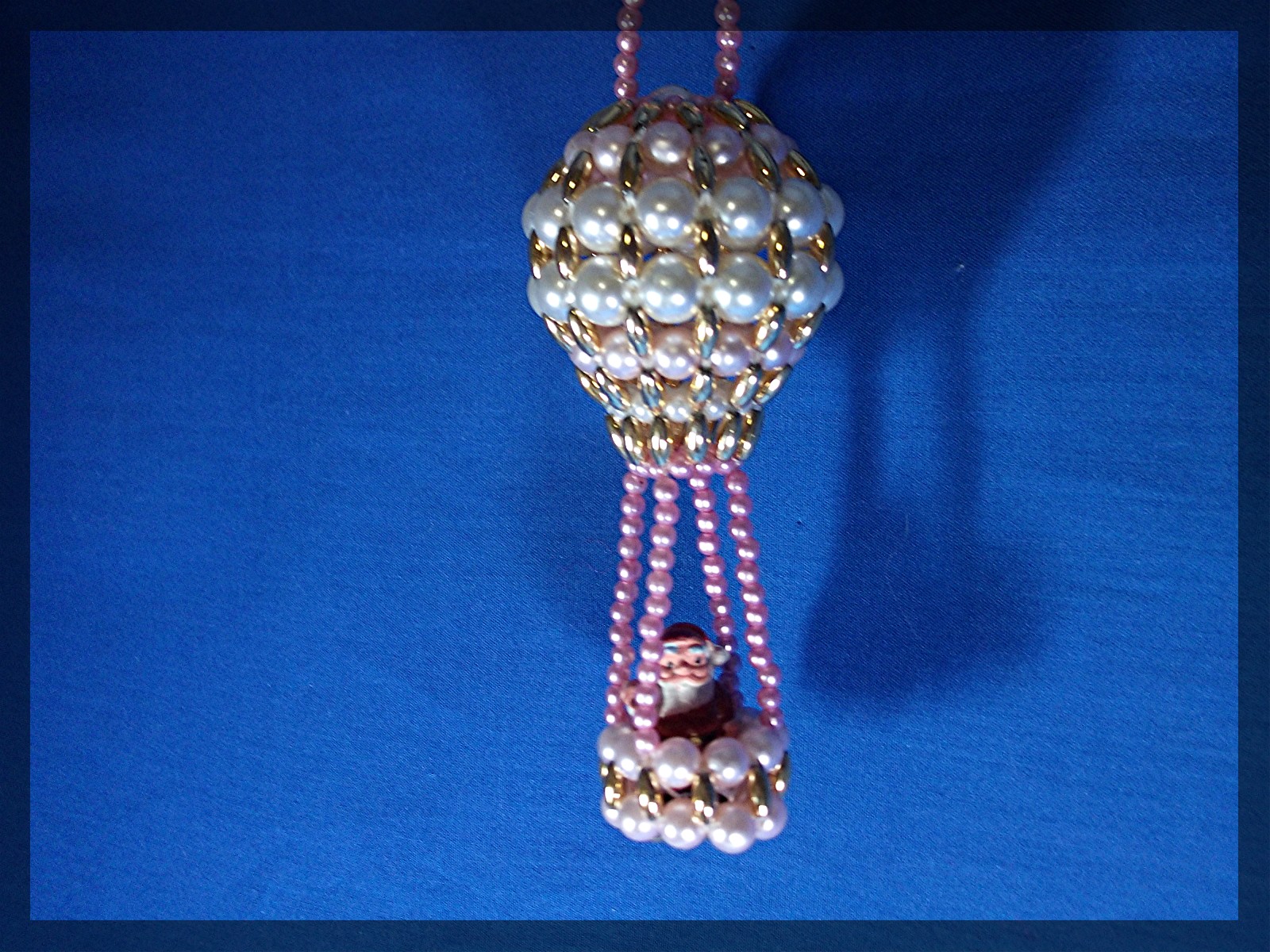 Christmas Santa Ornament  Hot Air Balloon Faux Pearls