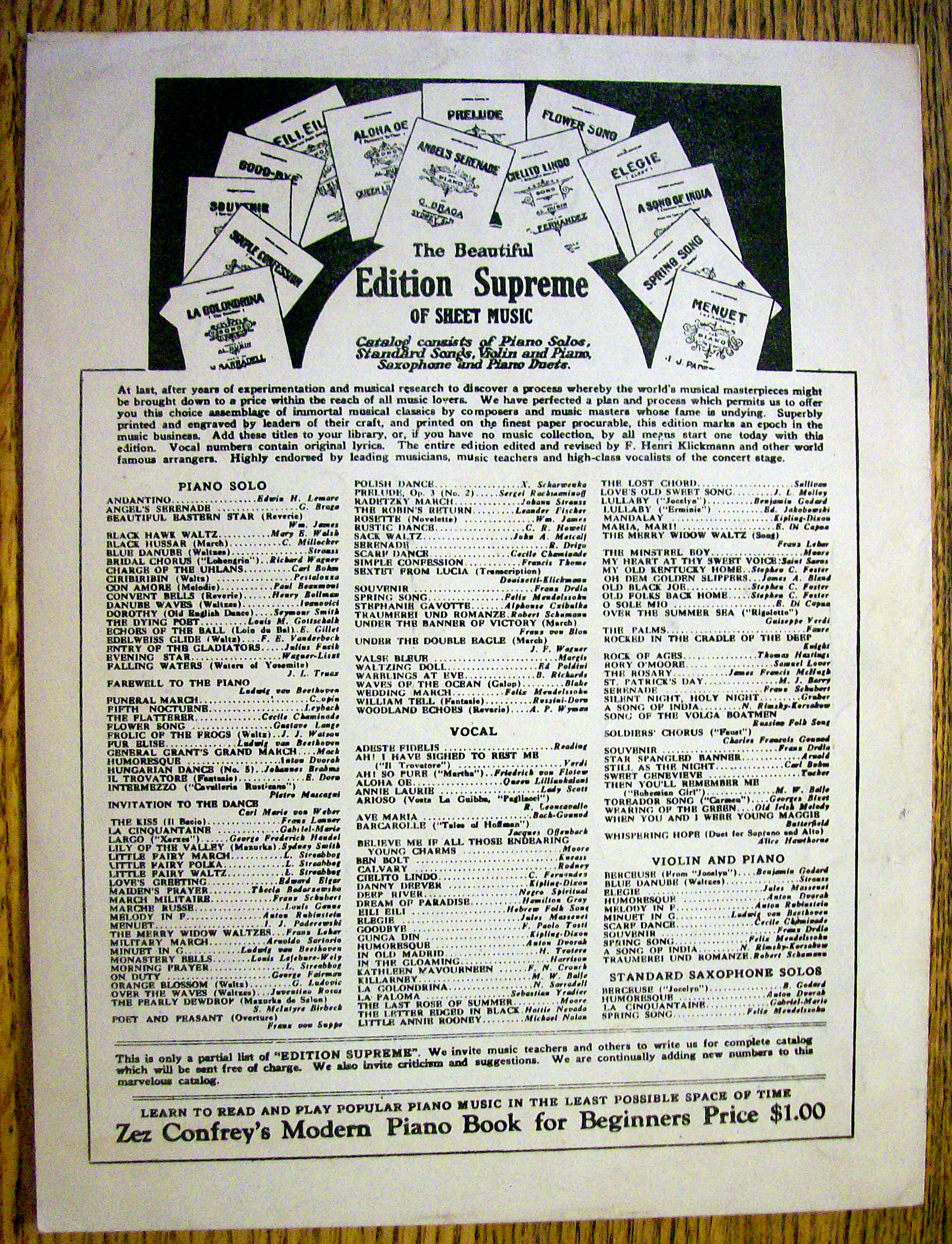 Sheet Music For 1925 The Kiss (IL BACIO) Waltz