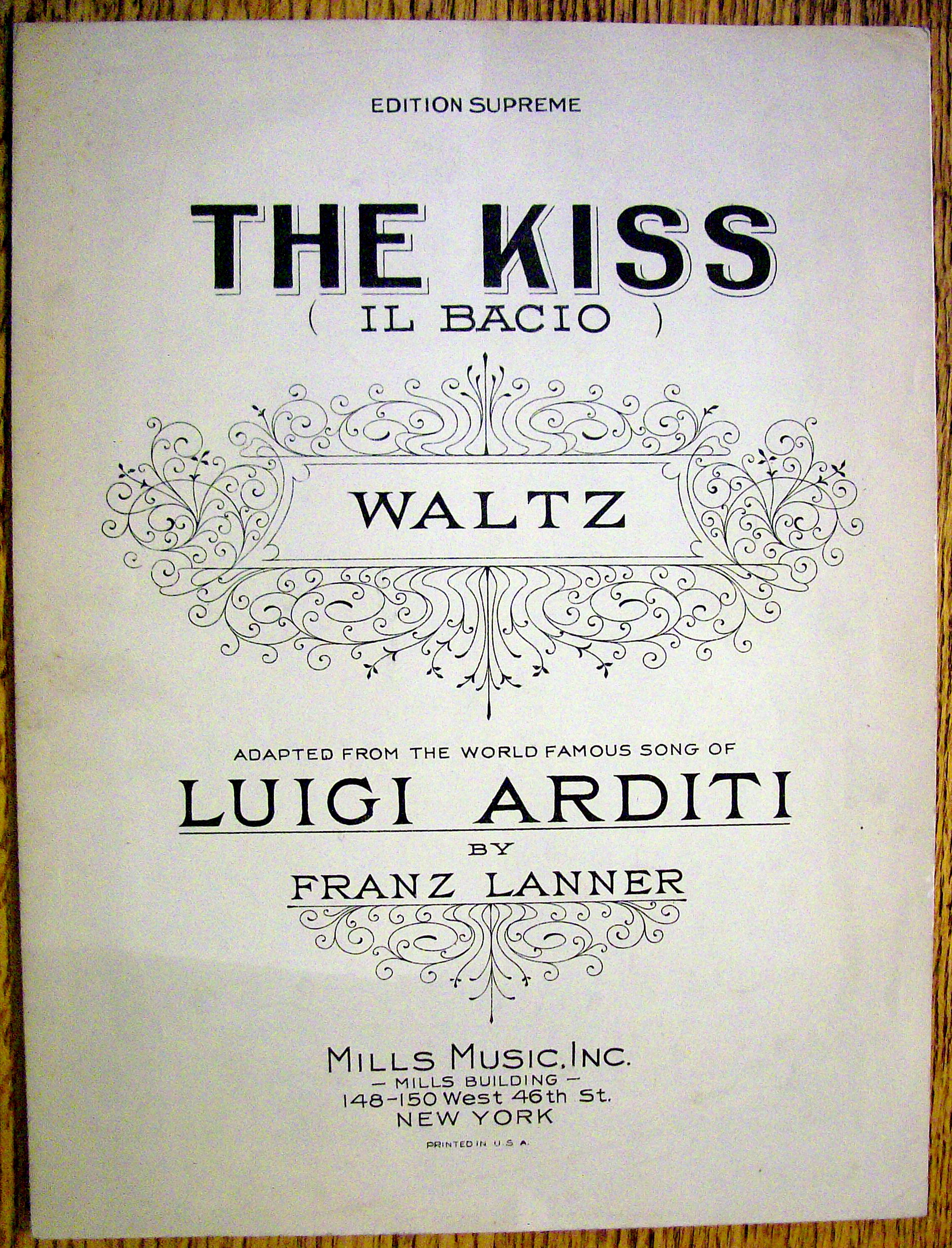 Sheet Music For 1925 The Kiss (IL BACIO) Waltz