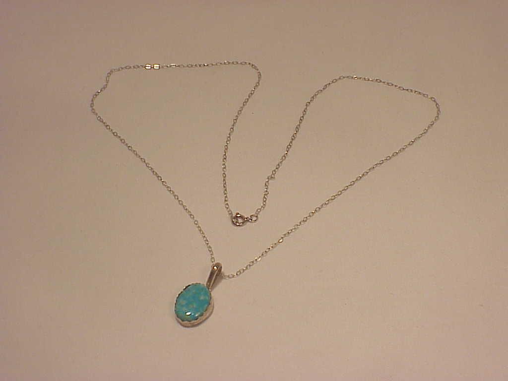Native American Otero Sterling Silver Turquoise Pendant Necklace