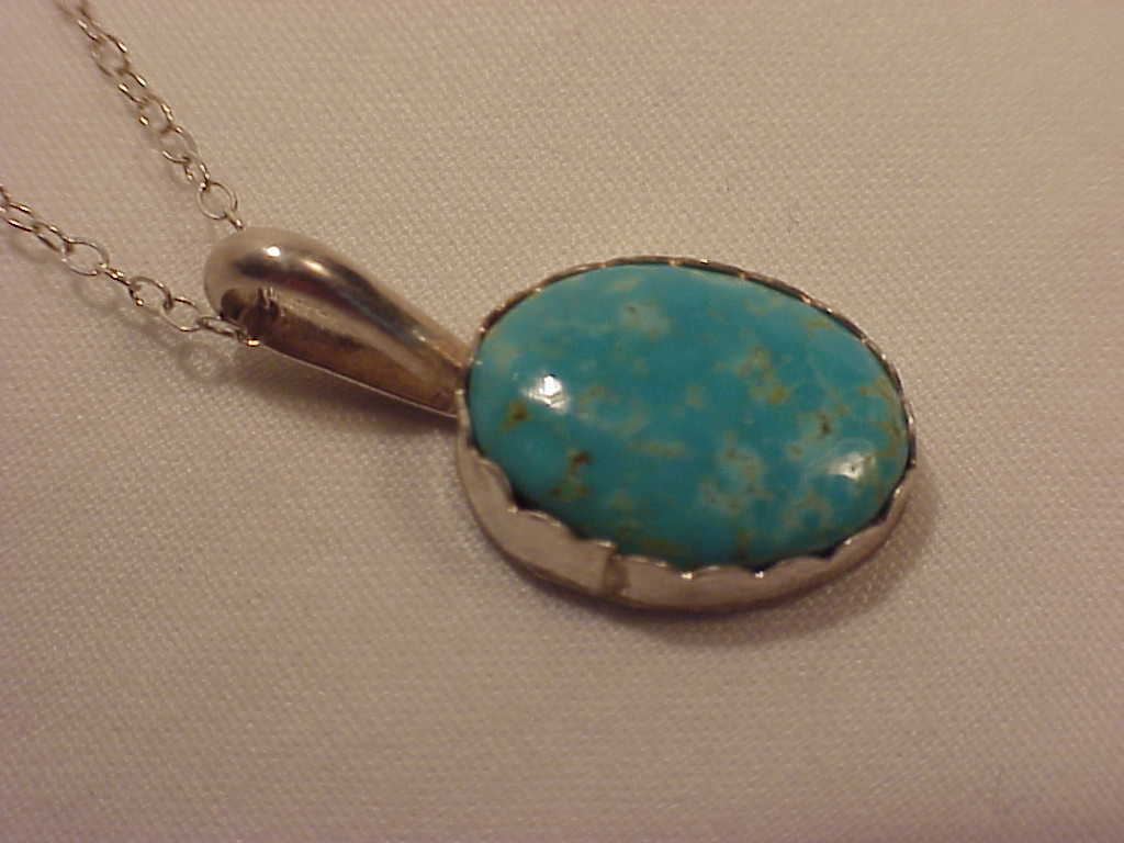 Native American Otero Sterling Silver Turquoise Pendant Necklace