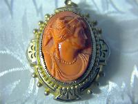 Antique Salmon Coral Glass  Ornate  Cameo Locket