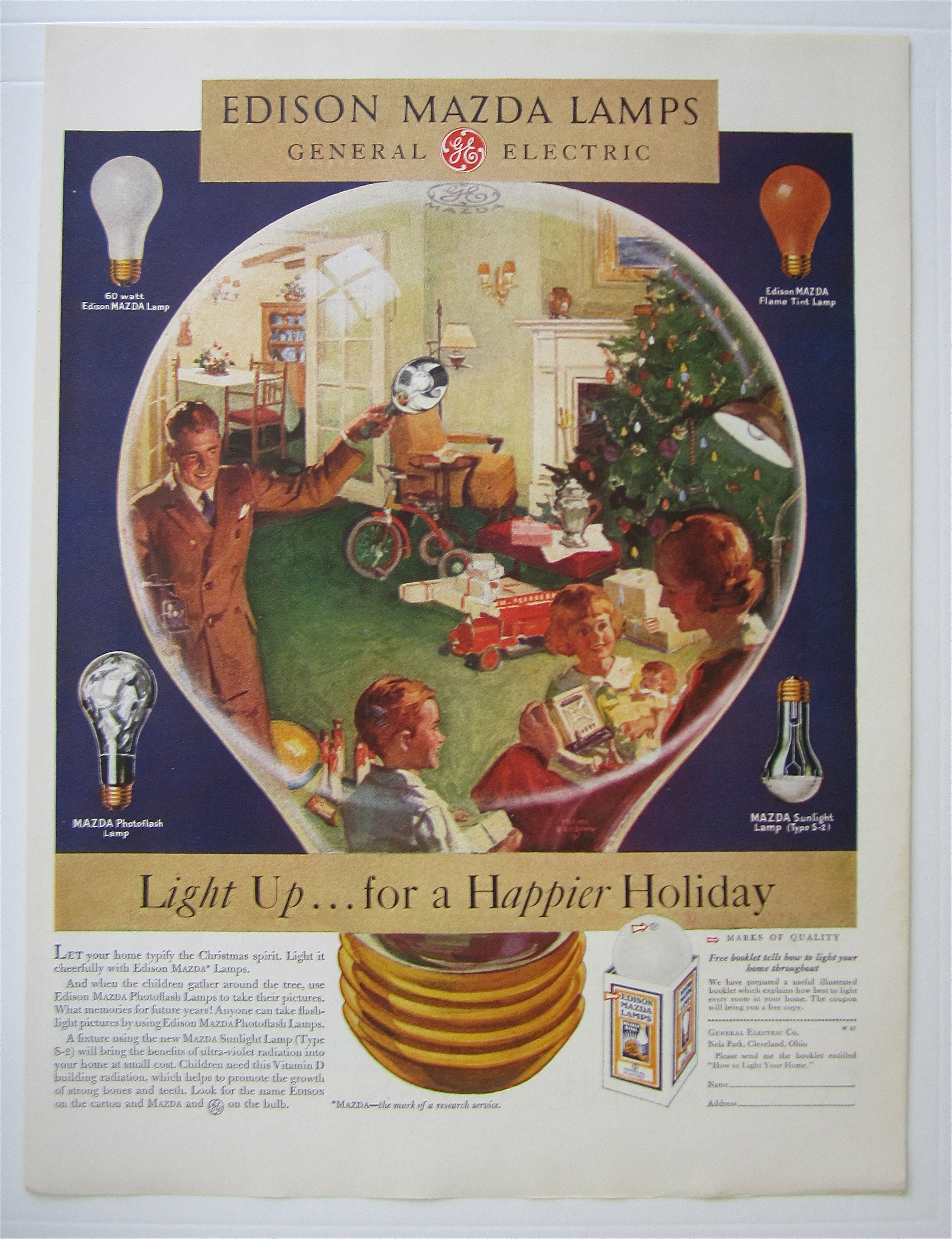1931 Edison Mazda Lamps w/ Family Celebrating Christmas