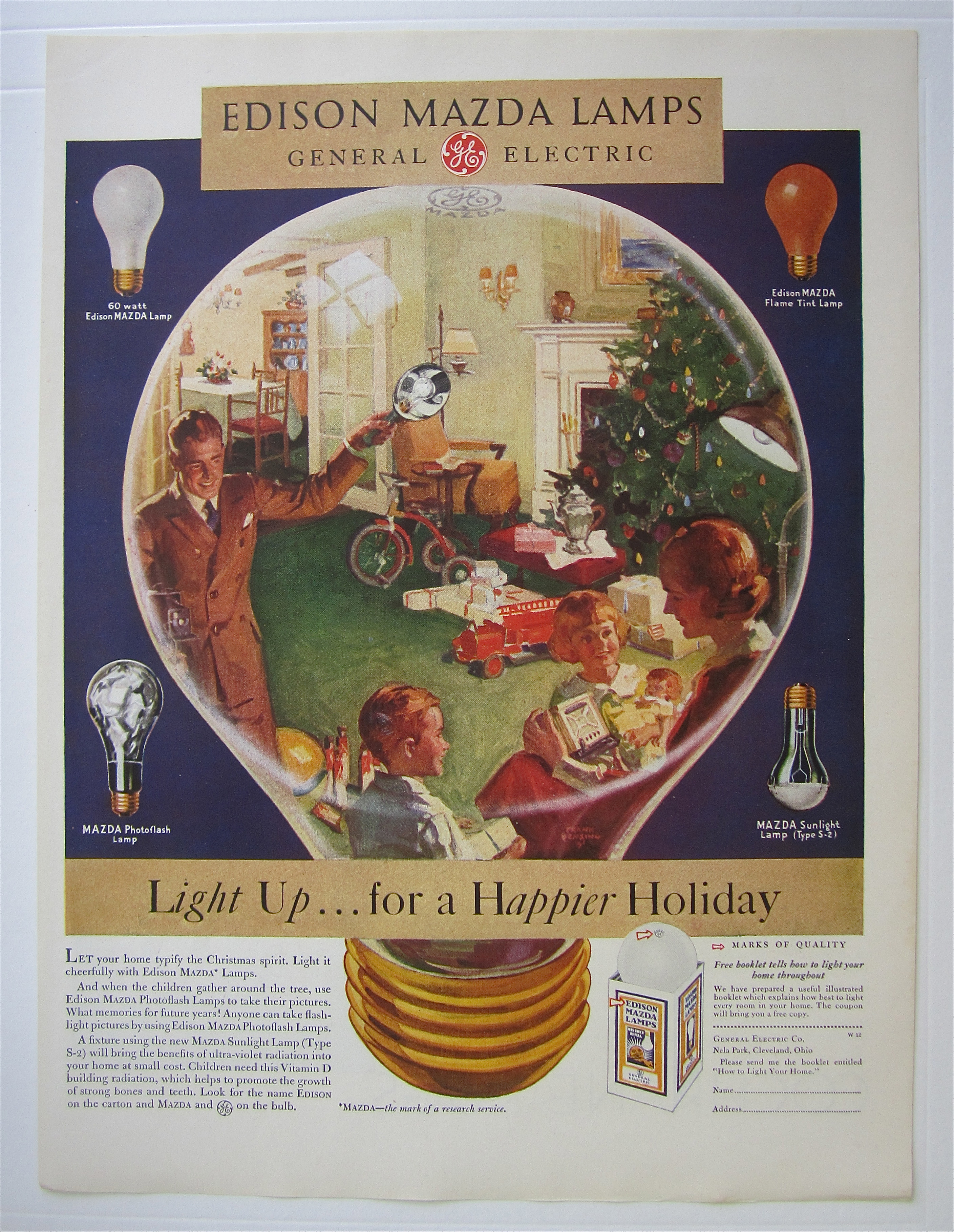 1931 Edison Mazda Lamps w/ Family Celebrating Christmas