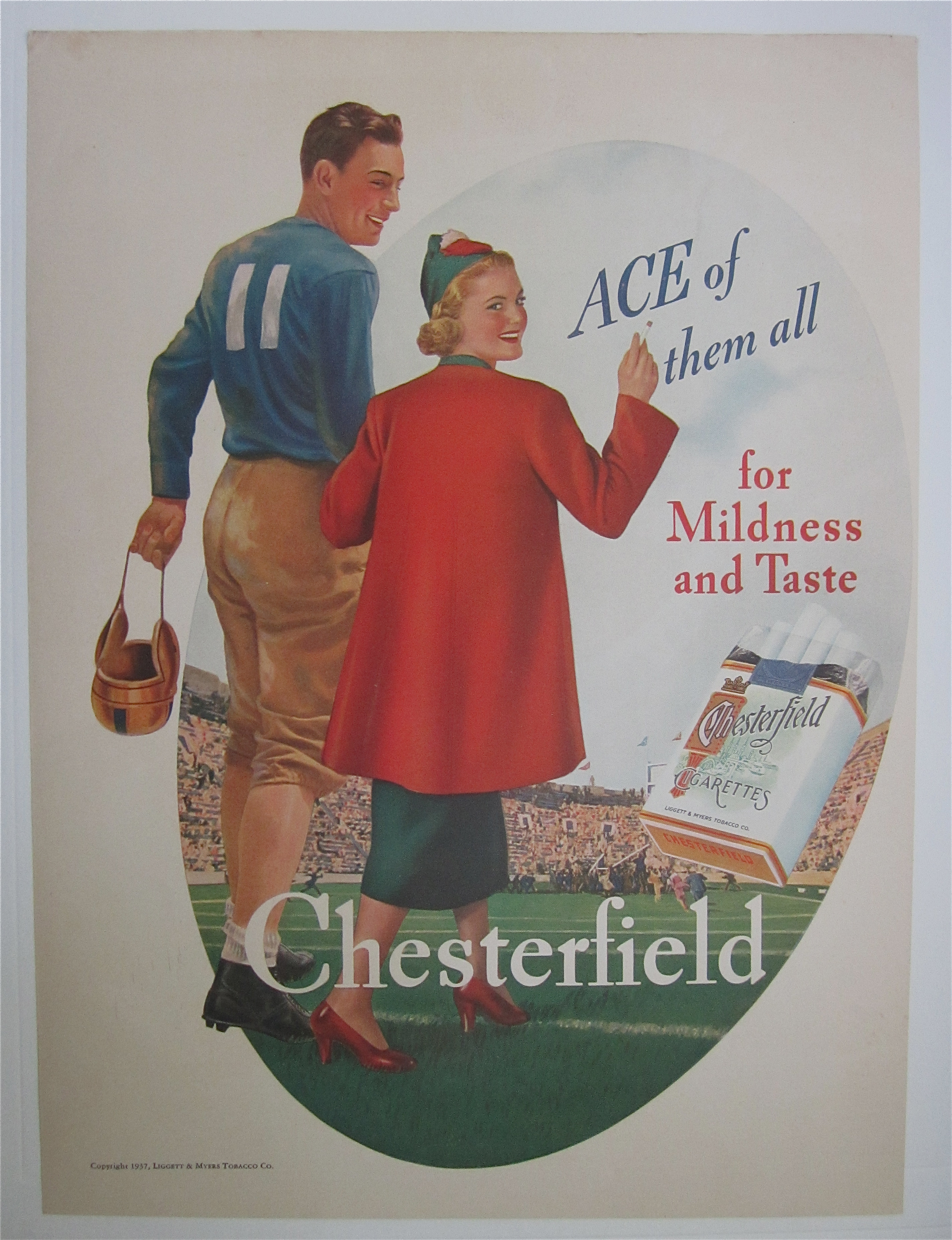 1937 Chesterfield Cigarettes w/ Girl & Football Player