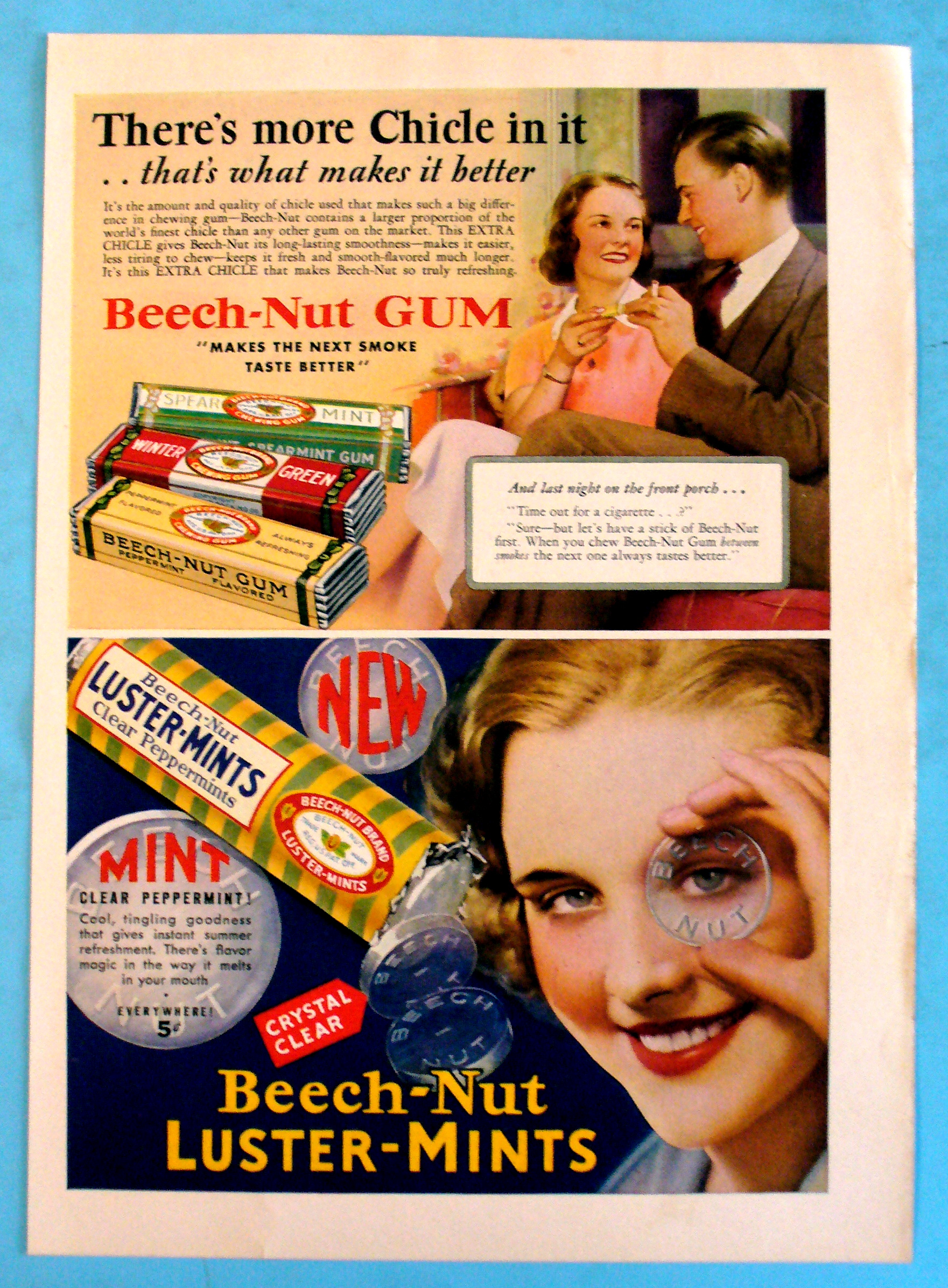 1932 Beech-Nut Gum & Luster-Mints w/ Woman's Face