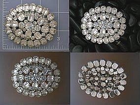 Rhodium Silvertone Emerald and Round Crystals Brooch