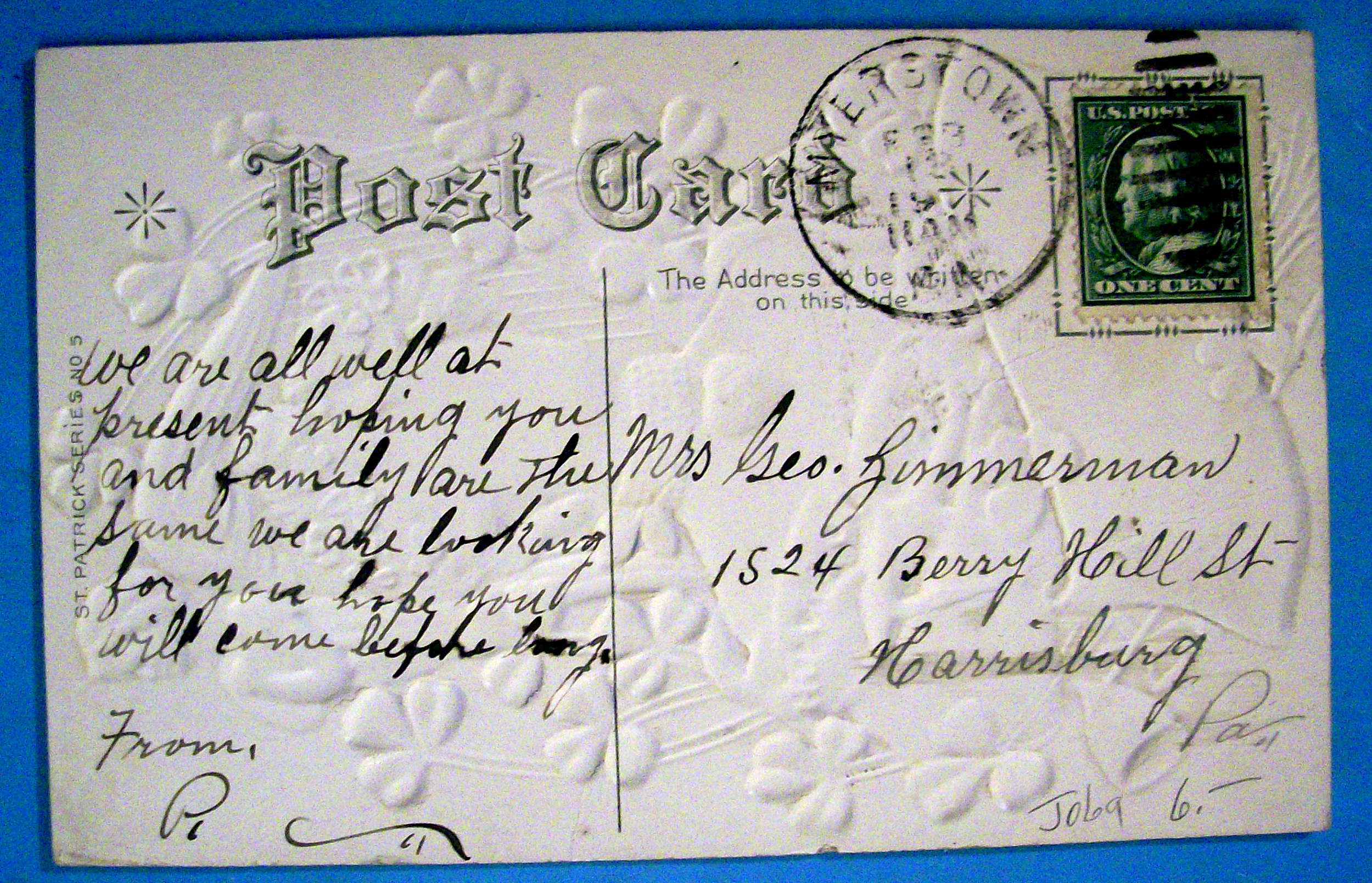 St. Patrick's Day Postcard with Woman in Green