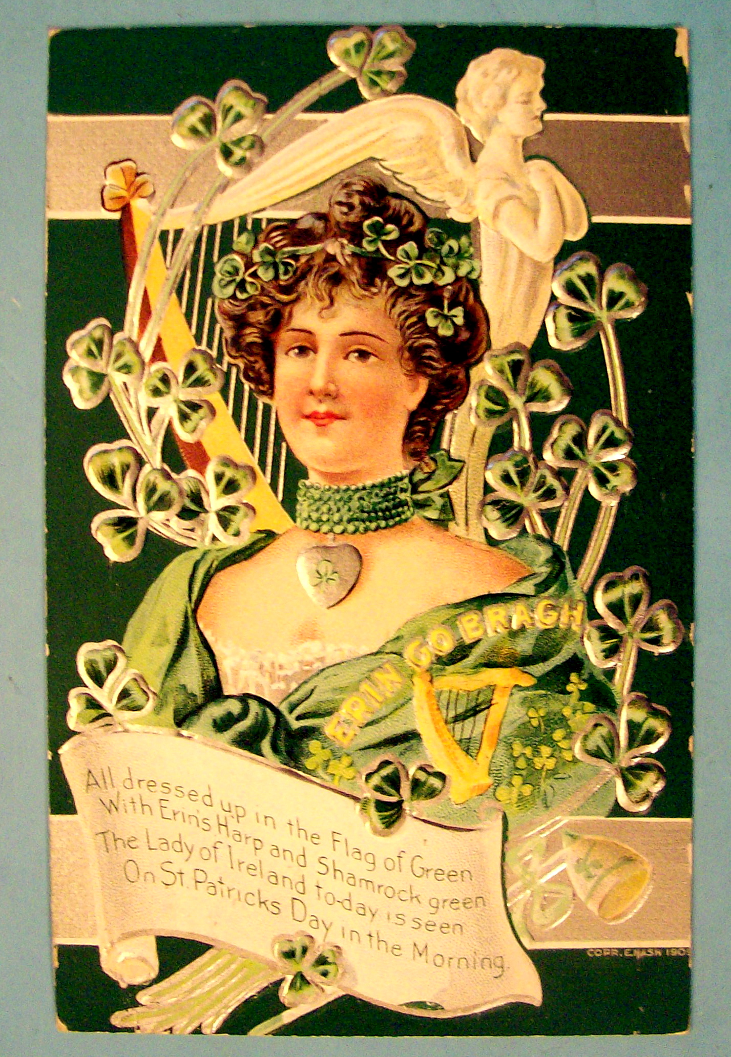 St. Patrick's Day Postcard with Woman in Green