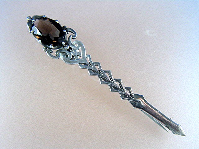 Sterling Silver Smoky topaz Scottish Dirk Brooch