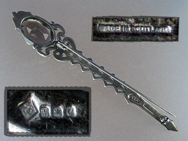 Sterling Silver Smoky topaz Scottish Dirk Brooch