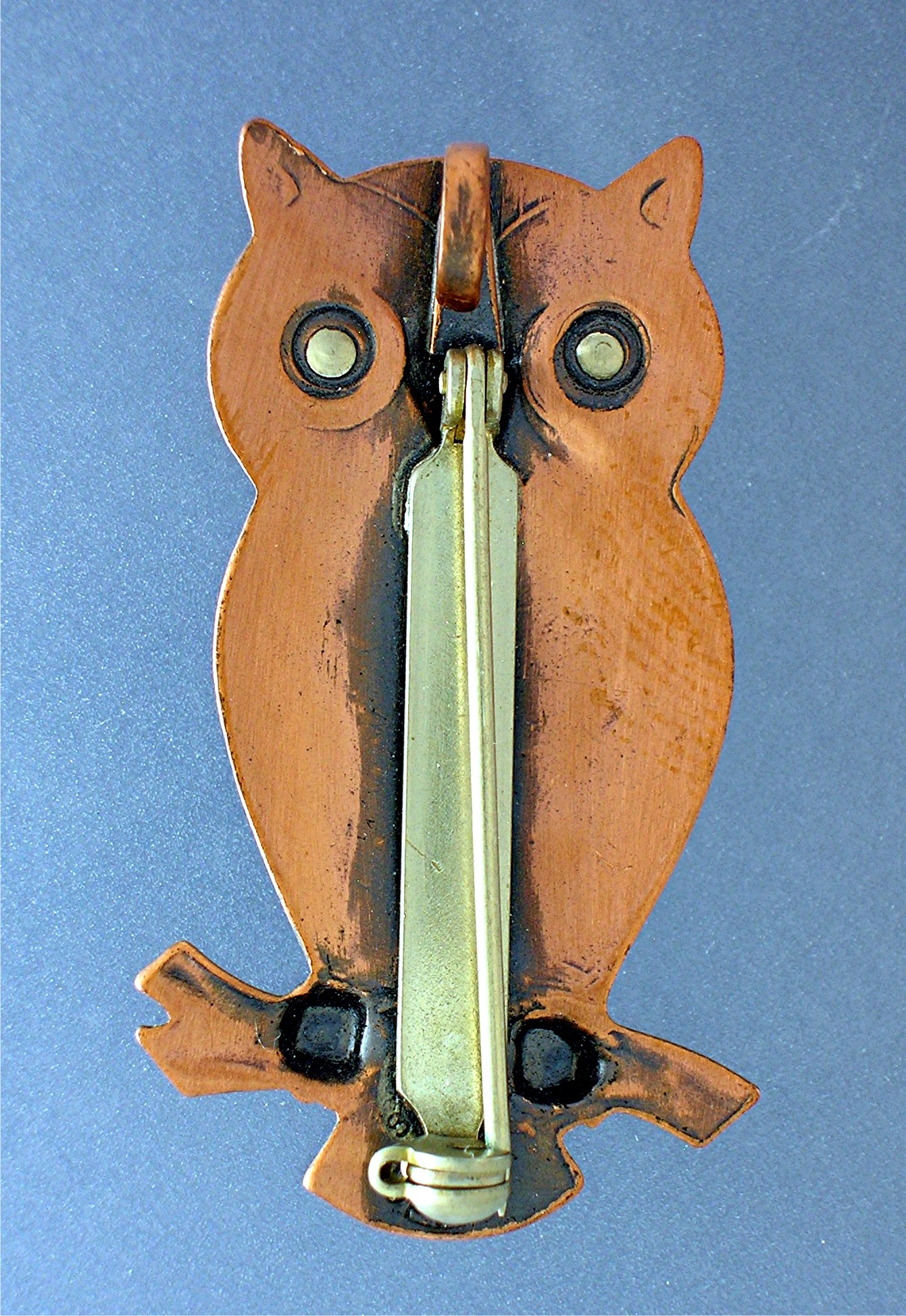 Copper Owl brooch Silver Eyes