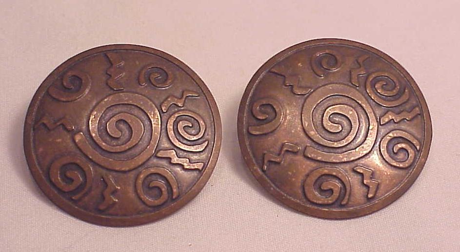 Copper Pierced Earrings With Stamped Designs Signed Chico'S