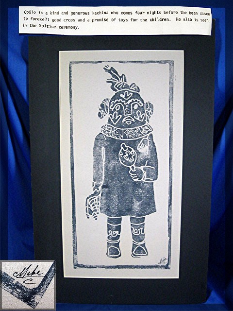 QoQlo a kind and generous kachina, Linoleum Block Print