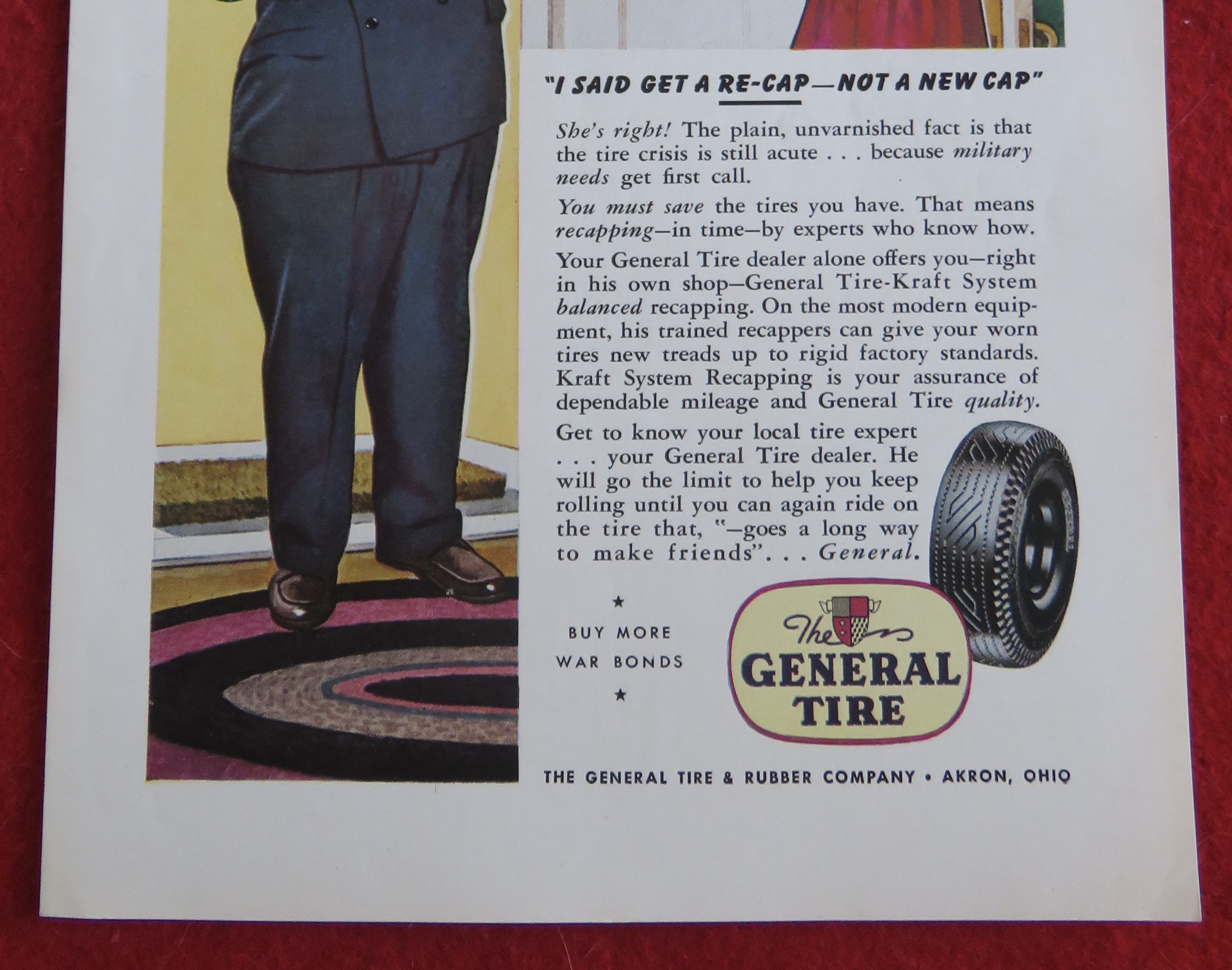 1944 General Tires with Lady Pointing To Hat Box