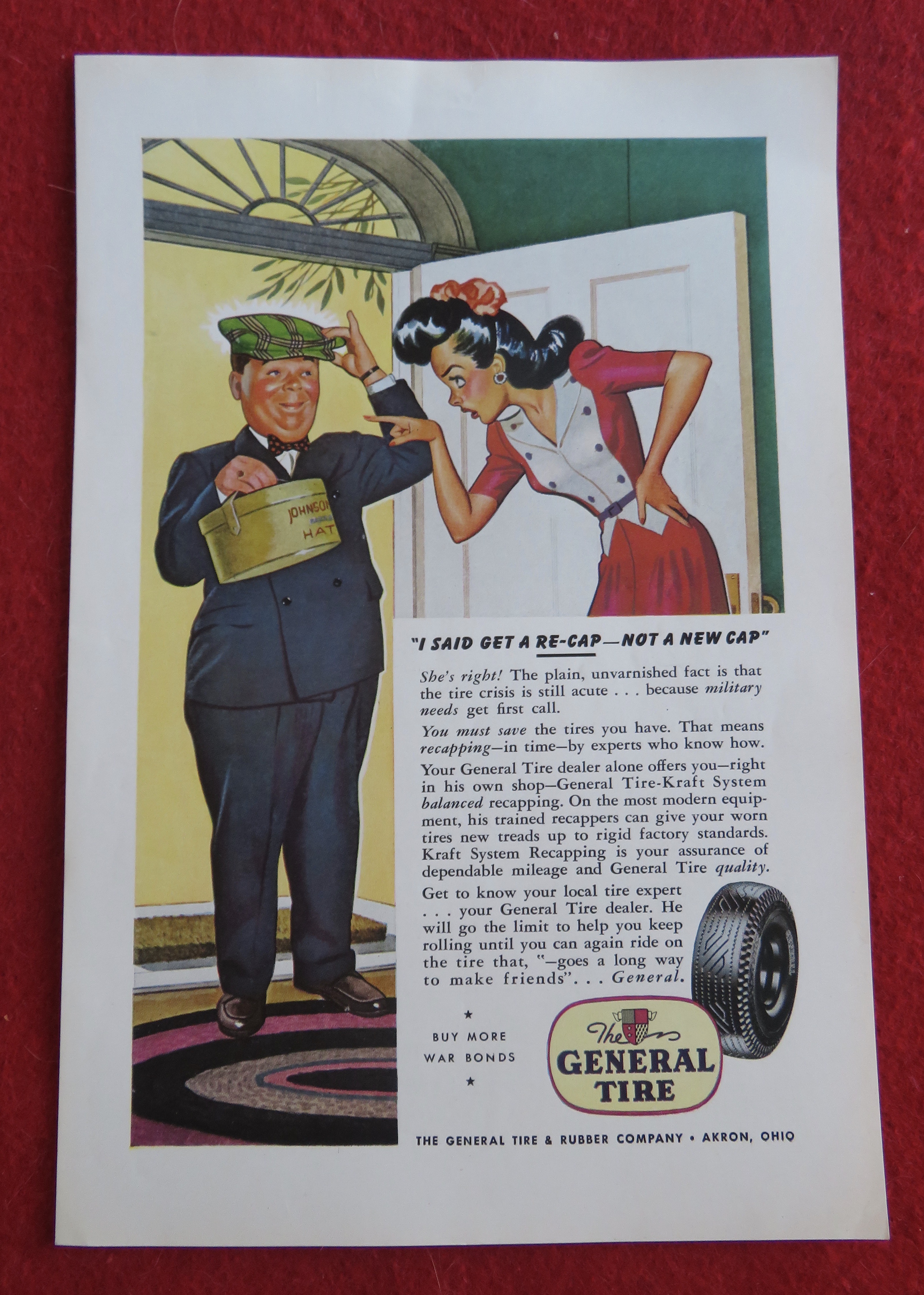 1944 General Tires with Lady Pointing To Hat Box