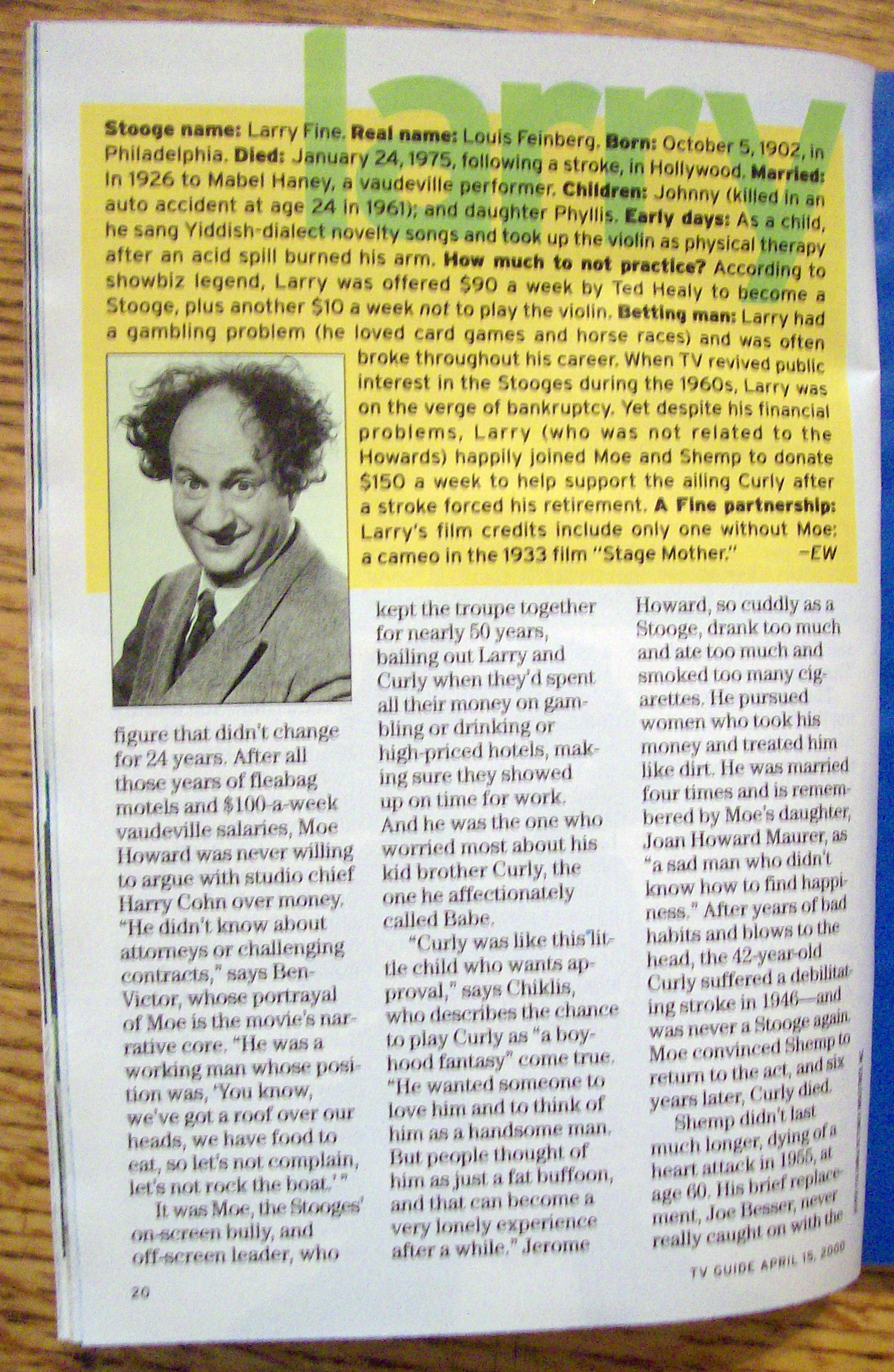 TV Guide-April 15-21, 2000-Larry (Stooges Return)