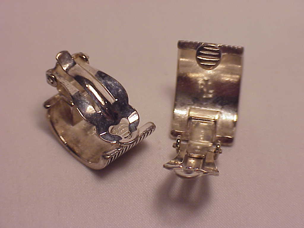Silver Tone Clip Earrings Signed Ralph Lauren