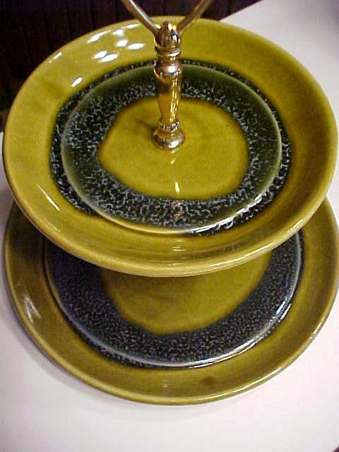 California Pottery Tidbit Snack Tray 2 Tier Green