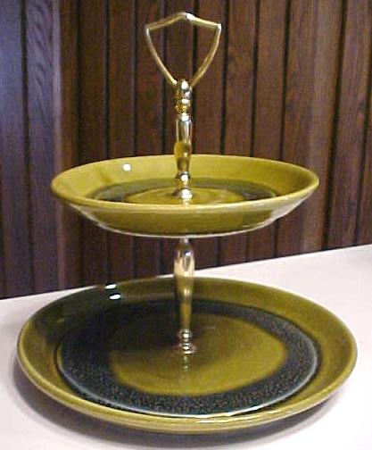 California Pottery Tidbit Snack Tray 2 Tier Green