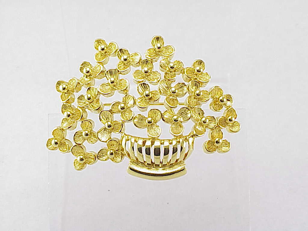 Monet Gold Tone Flower Basket Brooch