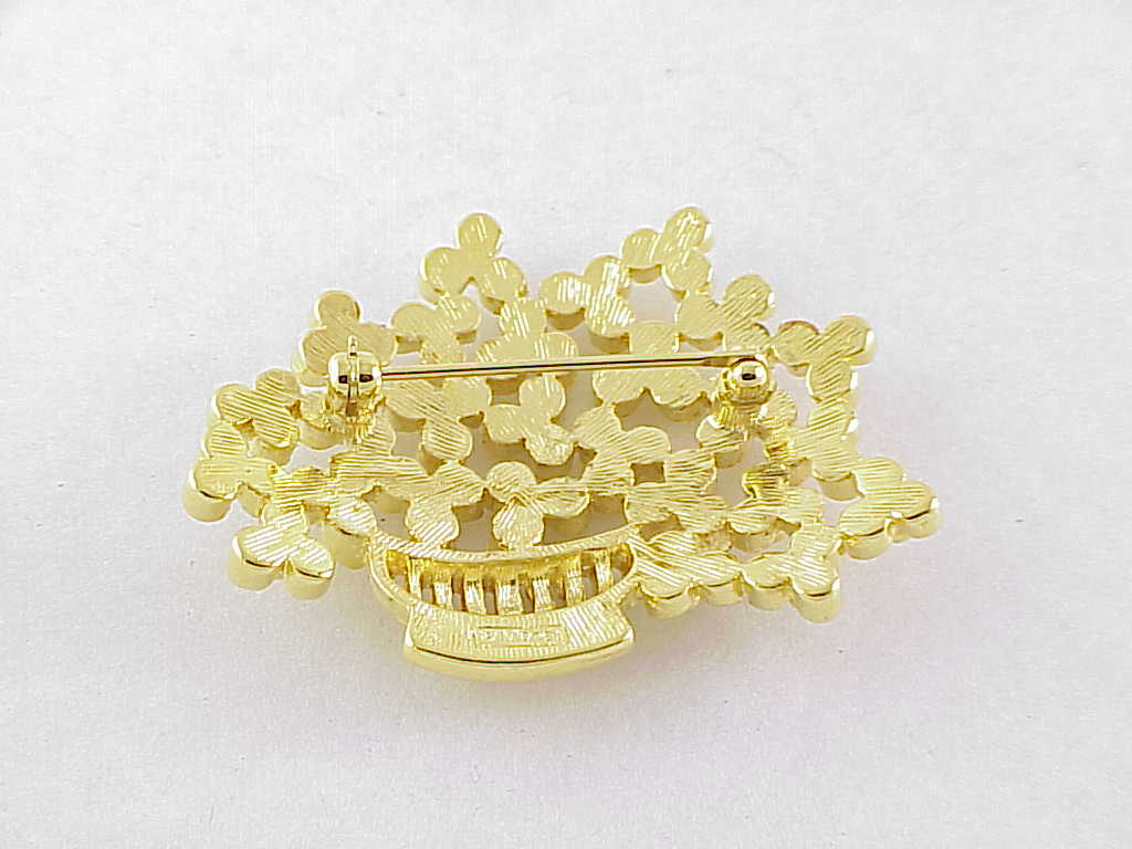 Monet Gold Tone Flower Basket Brooch