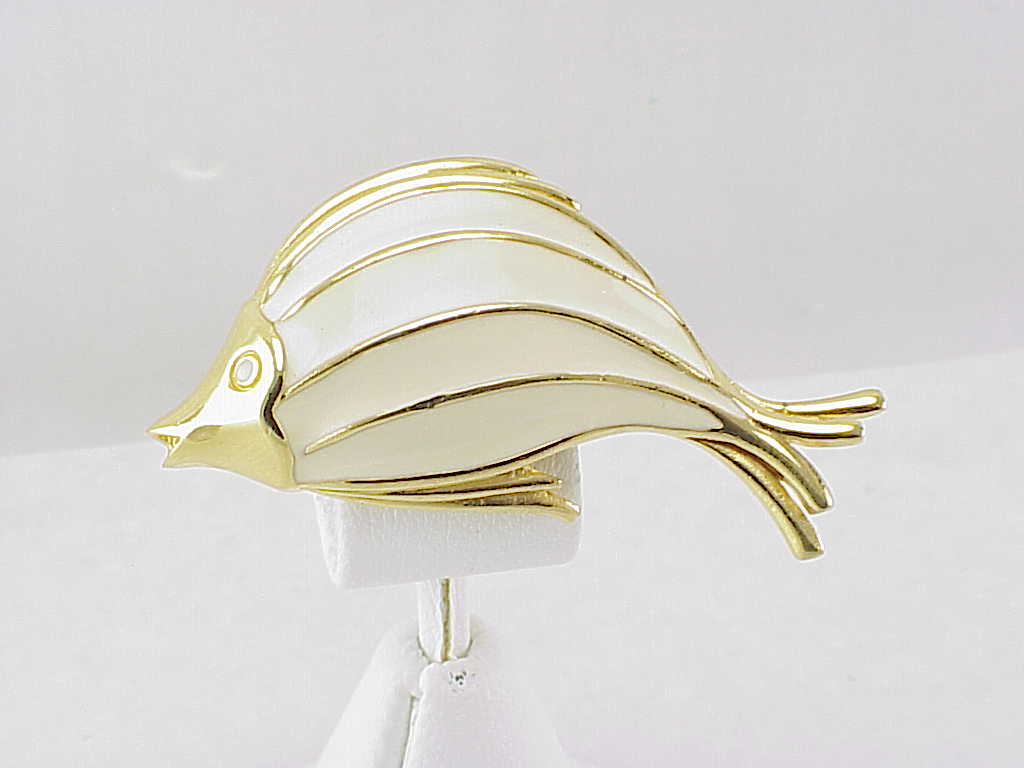Monet Ivory Or Cream Enamel Fish Brooch