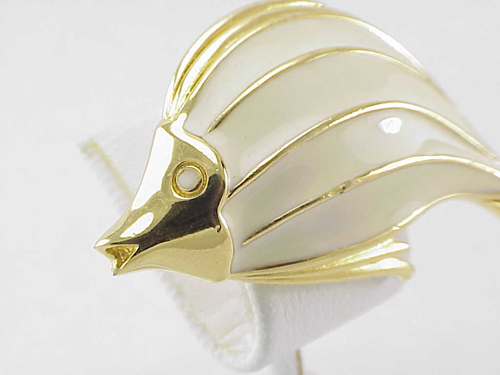 Monet Ivory Or Cream Enamel Fish Brooch