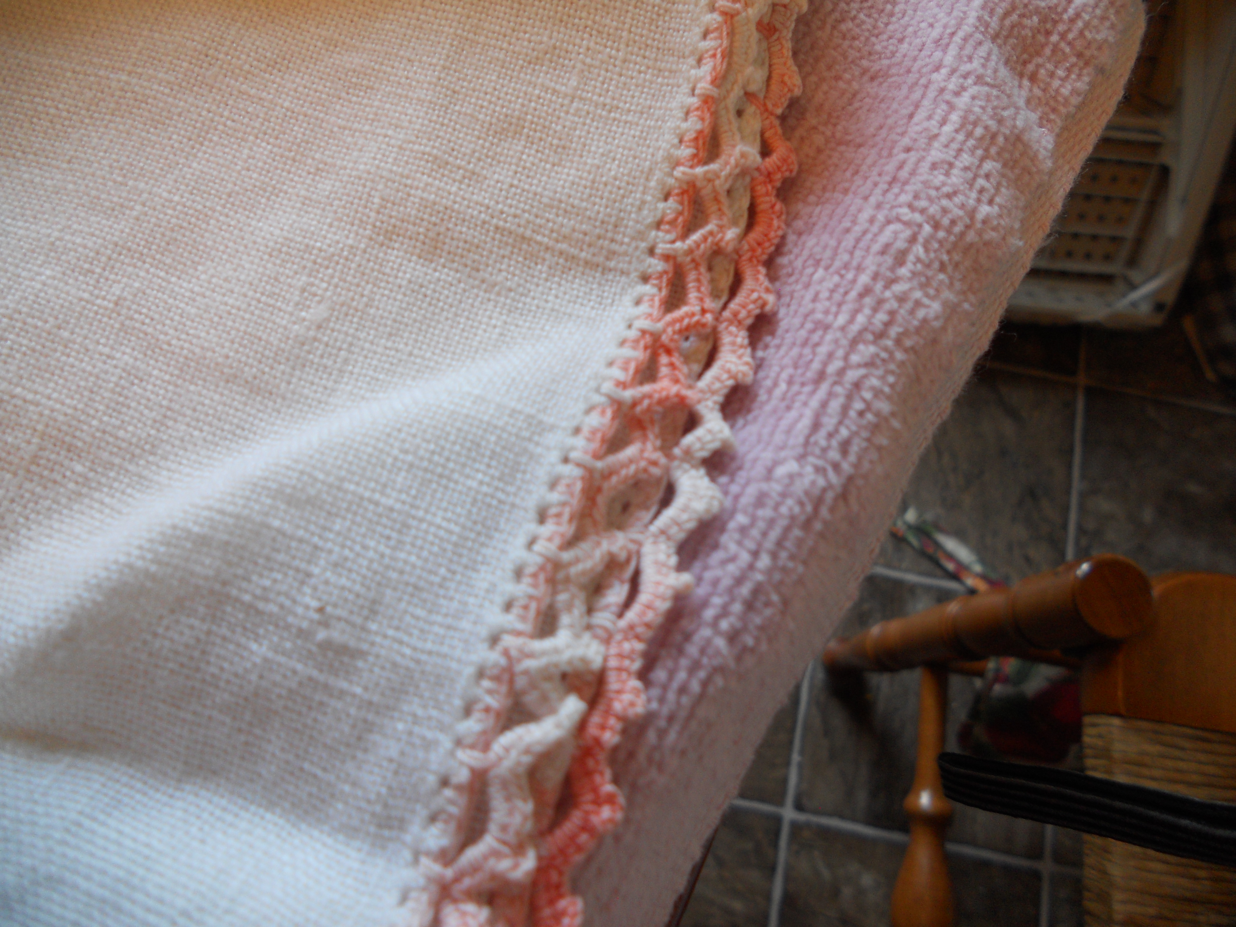 Linen Dresser Scarf Floral Embroidered