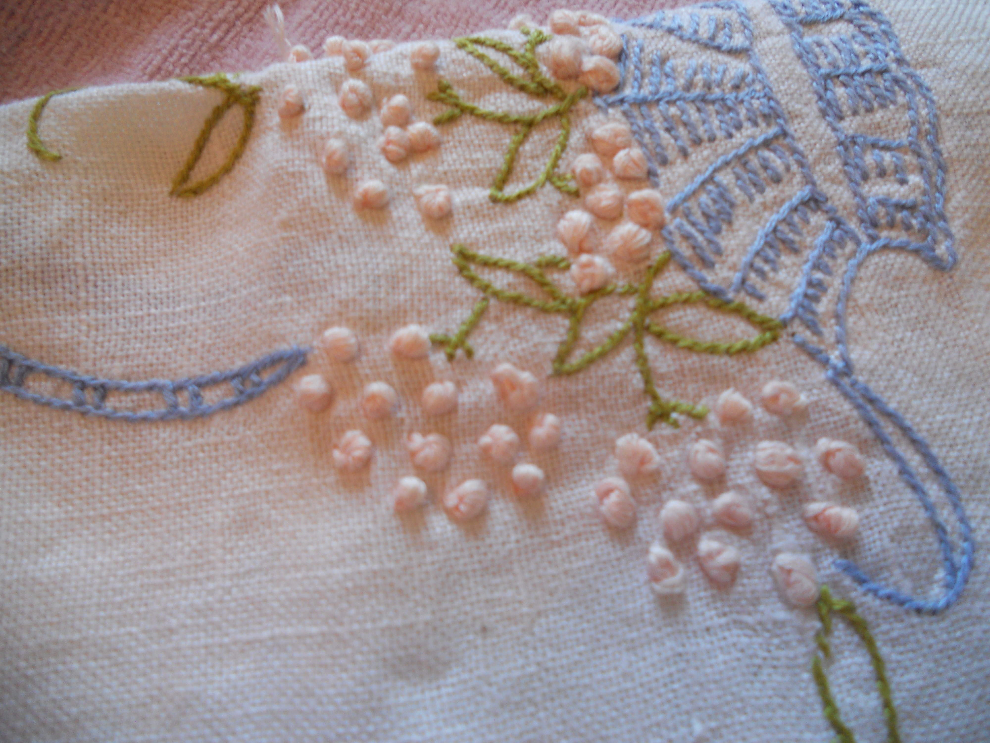 Linen Dresser Scarf Floral Embroidered