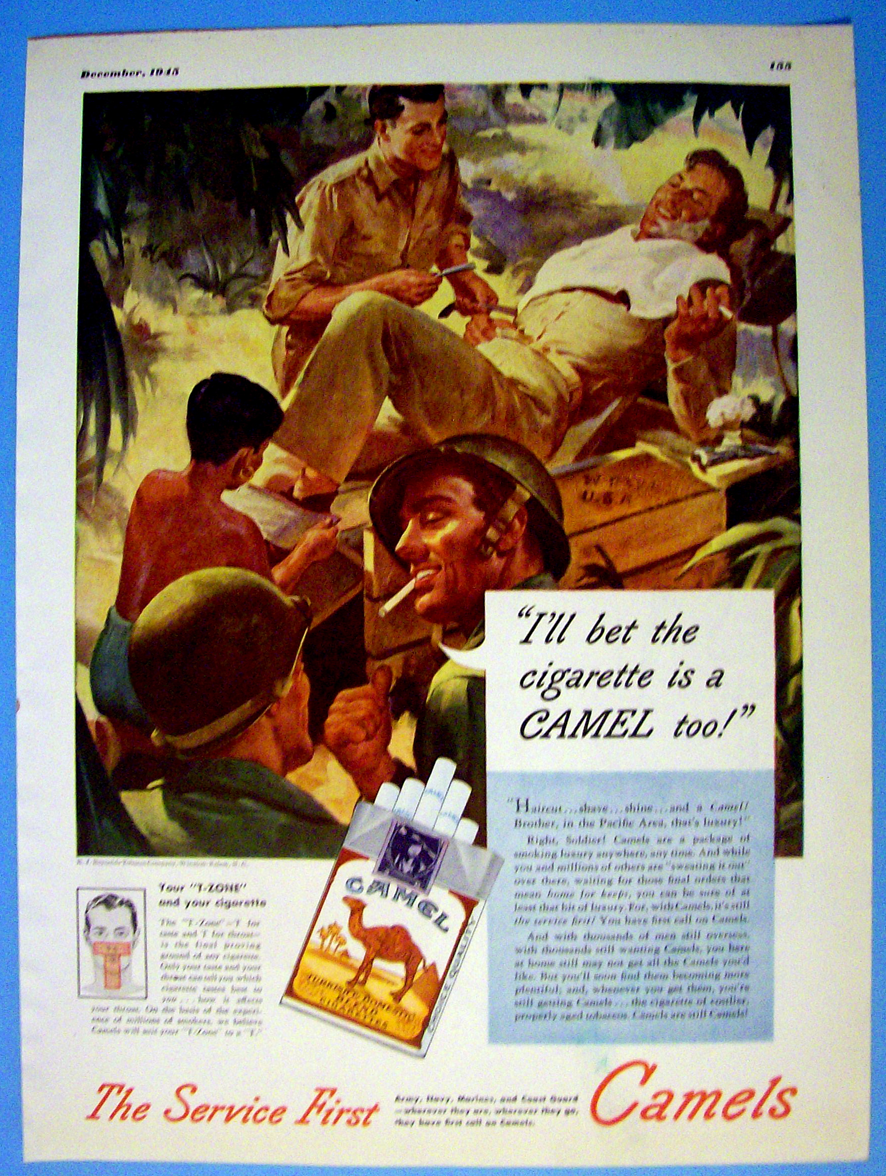 1945 Camel Cigarettes with Soldiers Talking & Smoking