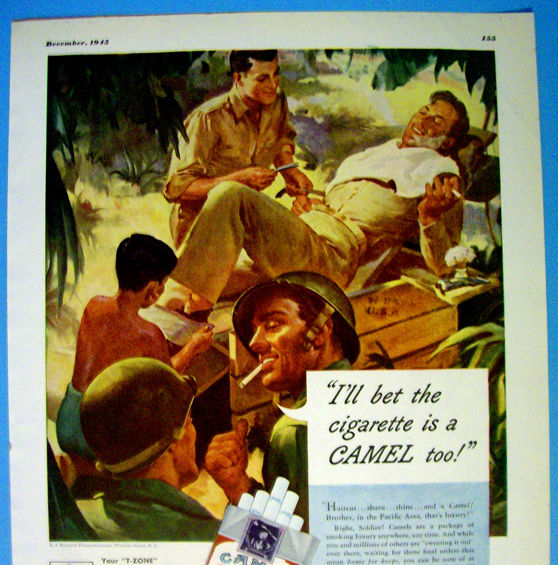 1945 Camel Cigarettes with Soldiers Talking & Smoking